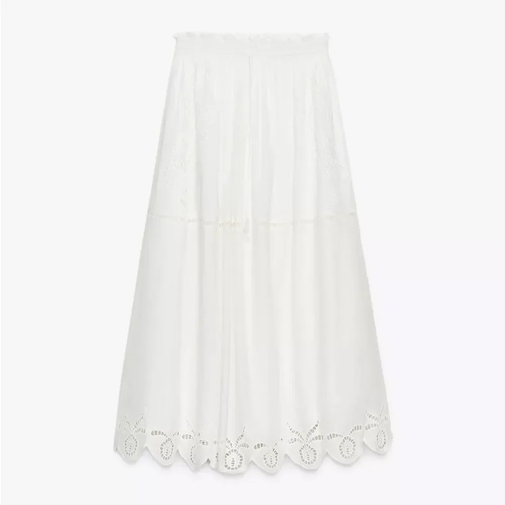 ZARA EMBROIDERED LONG SKIRT ZW COLLECTION LINED